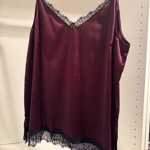 White House Black Market Burgundy & Black Lace Slip/Tank
